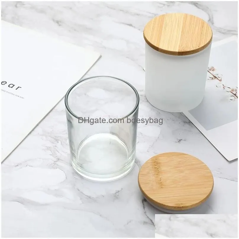 frosted candle holder glass jar candle cup empty container aromatherapy candle holder with wood lid