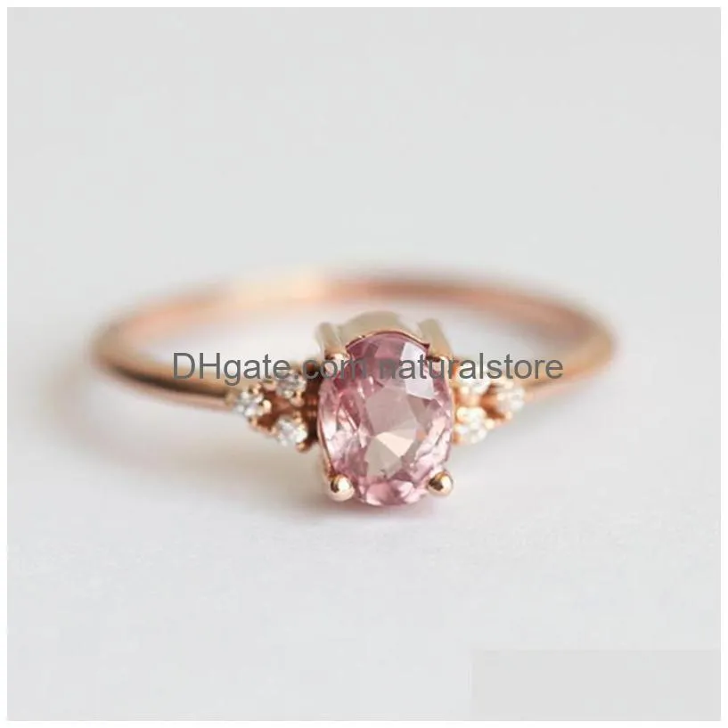 cubic zircon gemstone ring cluster rose gold women rings wedding jewelry gift