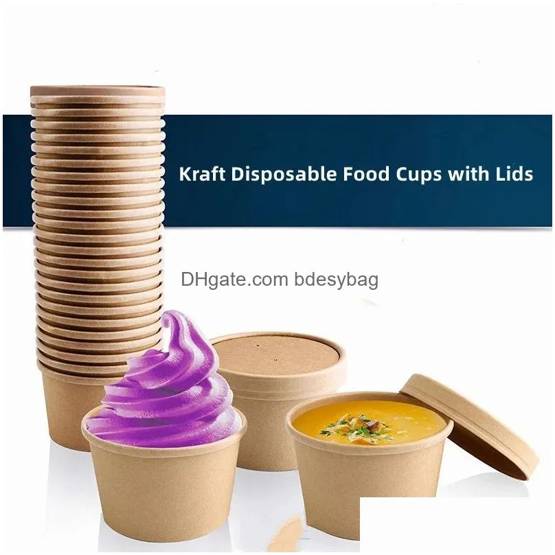 soup cups paper kraft containers bowls disposable bowls ice cream cup with lids