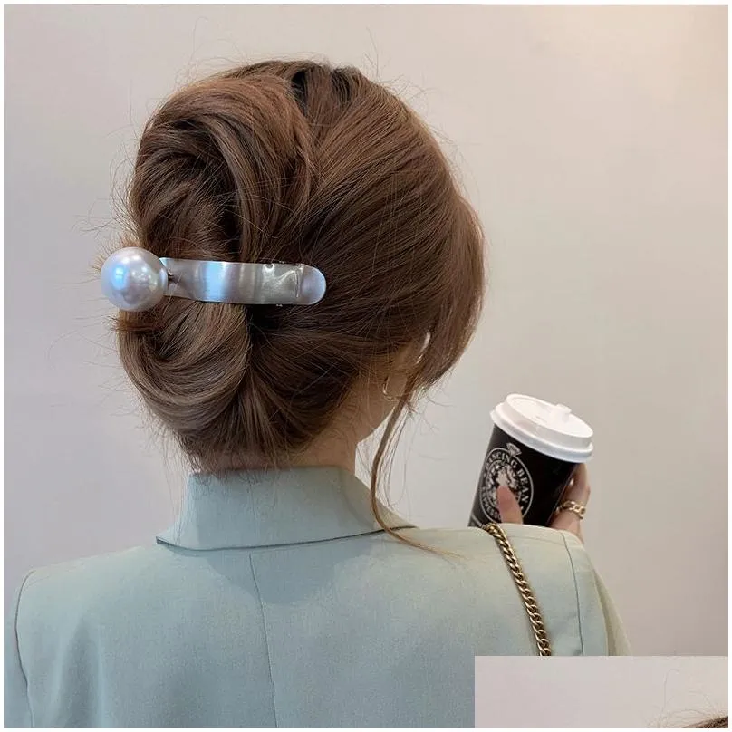 ponytail holders french high-grade metal pearl hairpin back of head girl temperament duck beak grab clip elegant shark clip headdress