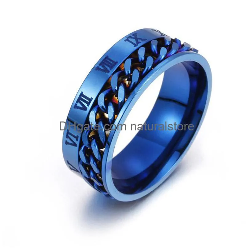 roman numerals rotatable ring band relieve pressure stainless steel spin chain rings men women will and sandy fashion jewelry