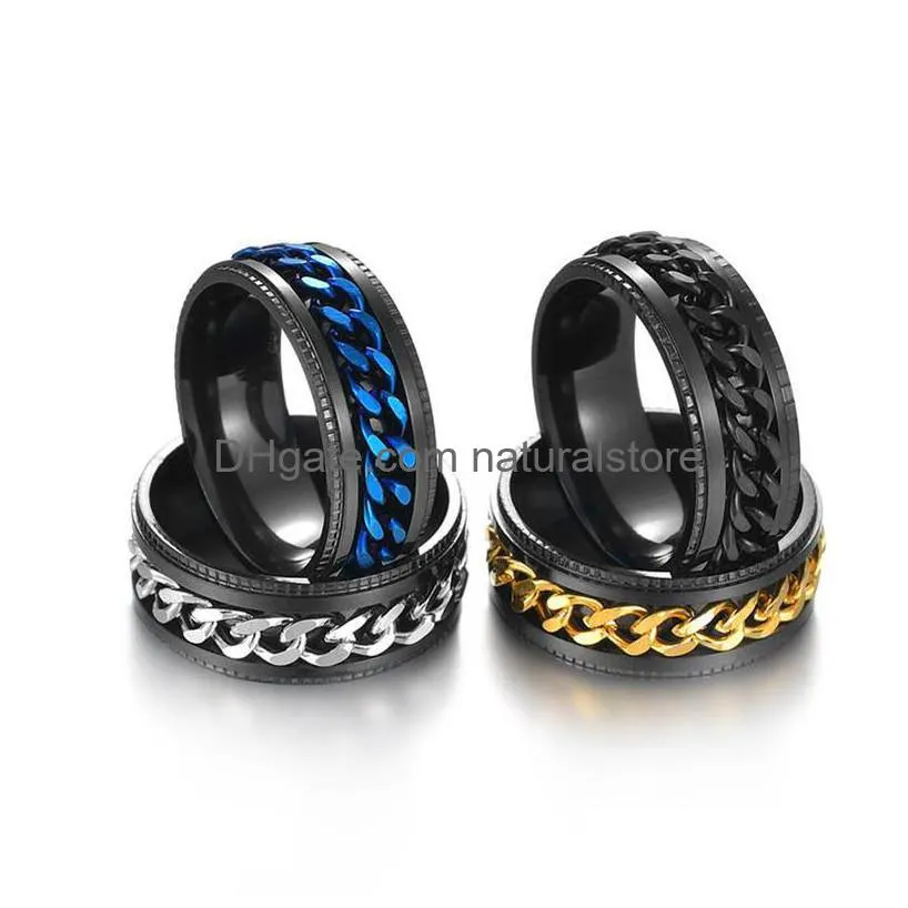 stainless steel spin rotate chain ring relieve pressure gold chains mens rings will and sandy fashion jewelry