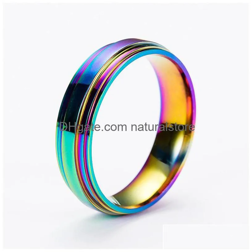 rainbow stainless steel rings women rings band women men rings wedding ring fashion jewelry gift 080266