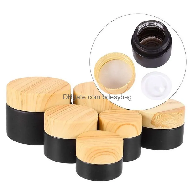 5g 10g 15g 20g 30g 50g black frosted glass cosmetic jars cream bottle refillable packing container with imitated wood grain lids and inner