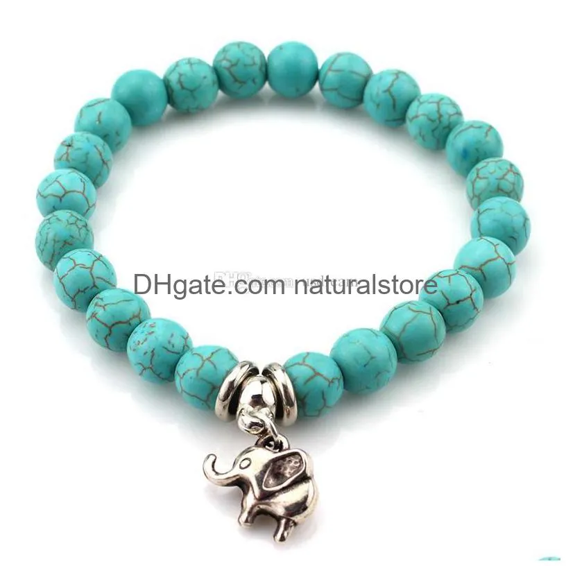 turquoise beaded bracelets strand owl elephant tree of life charm bracelet bangle cuffs for women fashion jewelry will and sandy gift