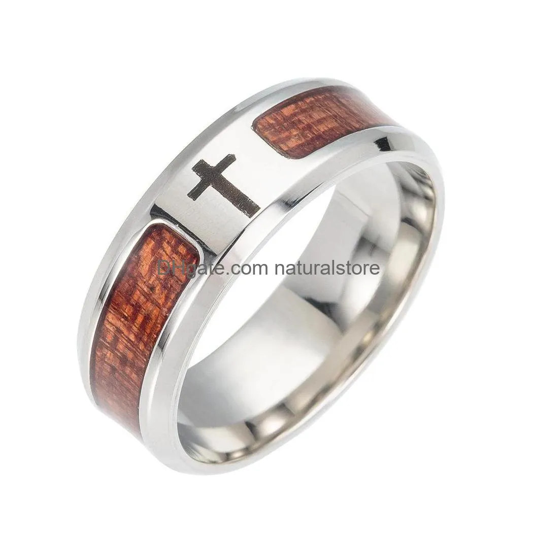 stainless steel tree of life band ring wood jesus cross rings for women men fashion jewelry will and sandy