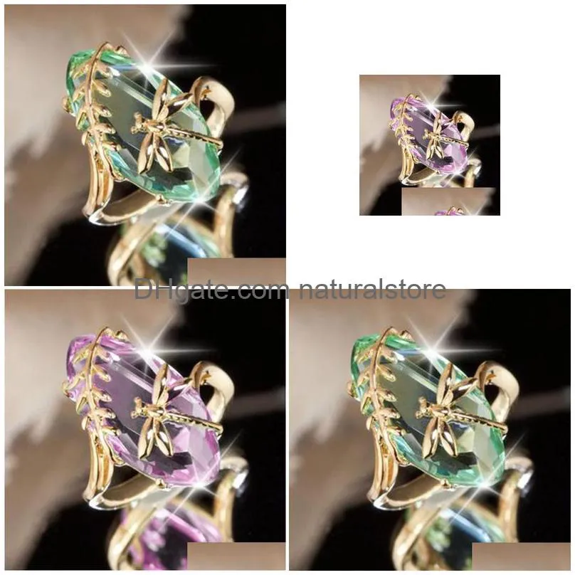 green pink crystal dragonfly rings women gold ring fashion jewelry gift will and sandy