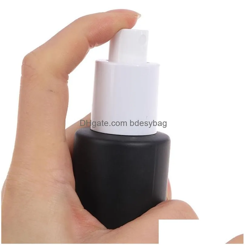 black frosted glass cream bottle cosmetic lotion spray bottles empty refillable jars with wood grain plastic lids