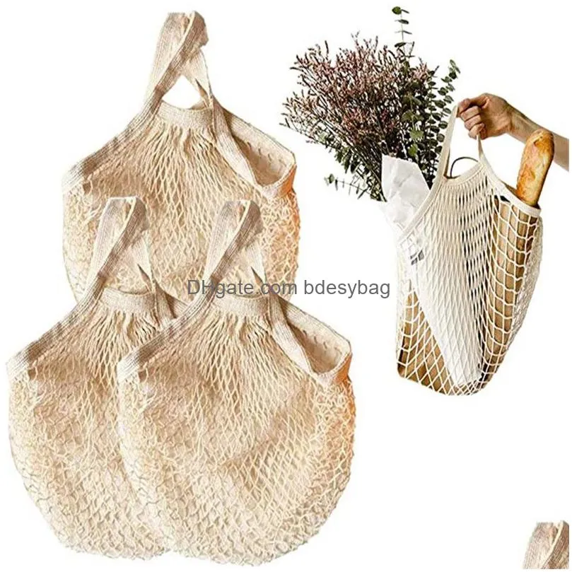 reusable grocery bags cotton mesh string shopping tote bag washable fruits vegetables bag for grocery shopping package