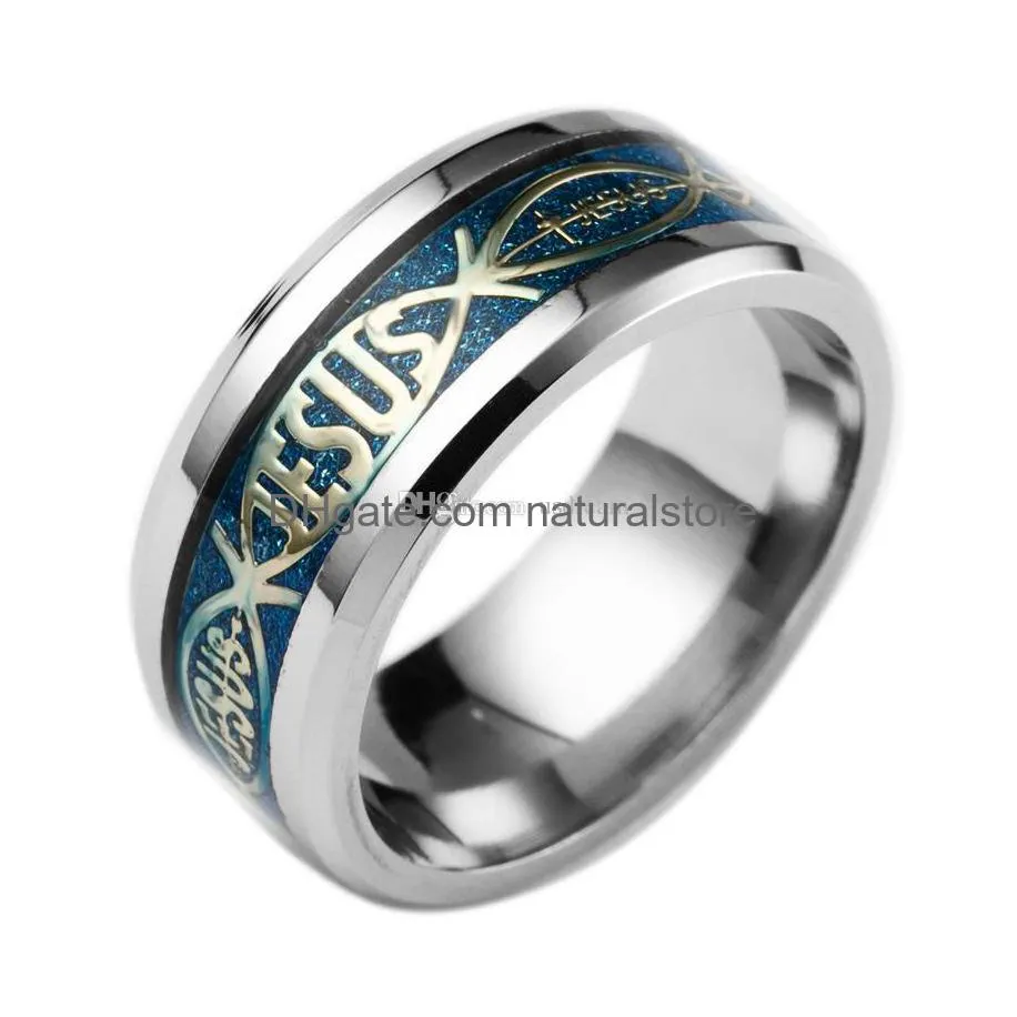 stainless steel christian jesus rings silver gold ring band women mens believe religion will and sandy fashion jewely