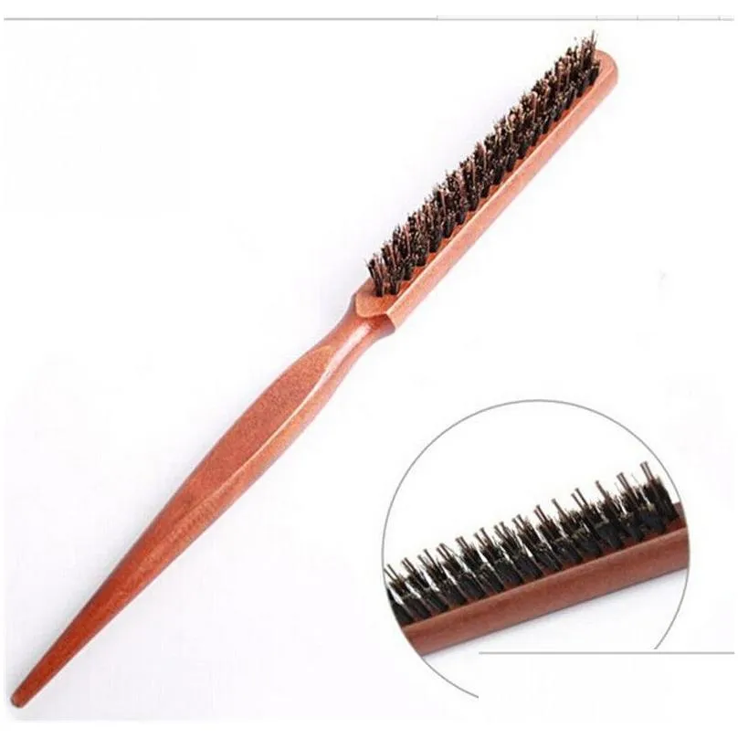 professional boar bristle hair dress comb fluffy wood handle hair brush anti loss wooden barber hair comb scalp hairdresser styling