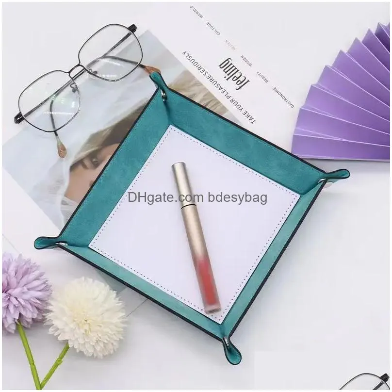 sublimation blank valet snap tray dice rolling tray pu leather folding square jewelry holder blanks