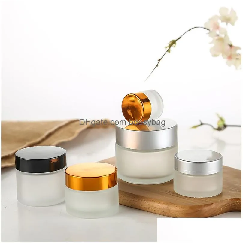 frosted glass jar cream bottle cosmetic container 5g 10g 15g 20g 30g 50g lotion bottles with black silver gold lids