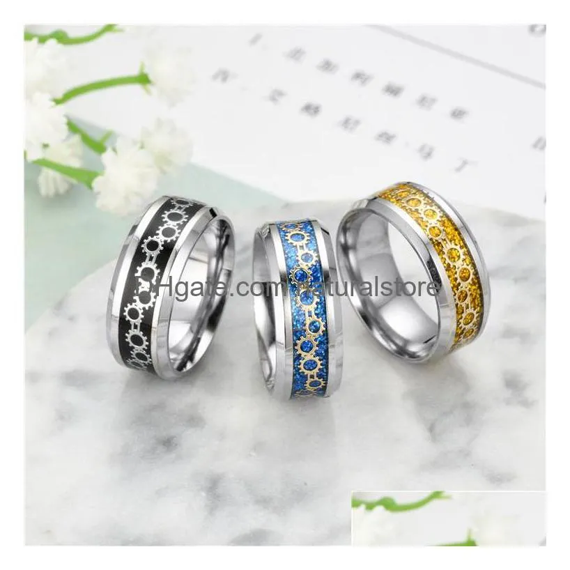 stainless steel mechanical gear ring band hip hop rings for women men fashion fine jewelry