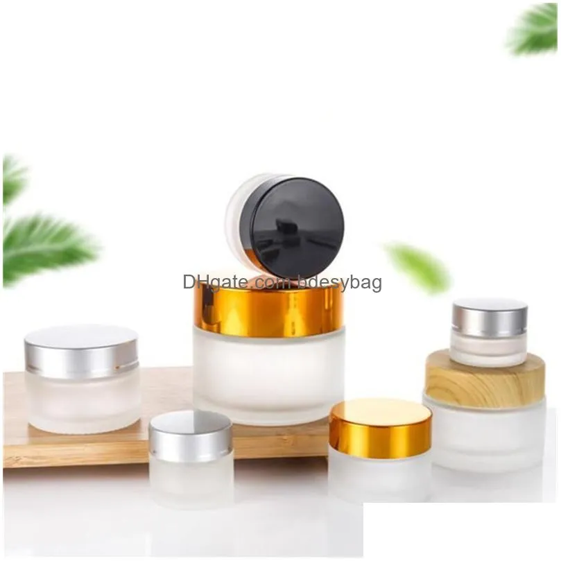 5g 10g glass jar face cream bottle cosmetic empty container with black silver gold lid and inner pad for lotion lip balm