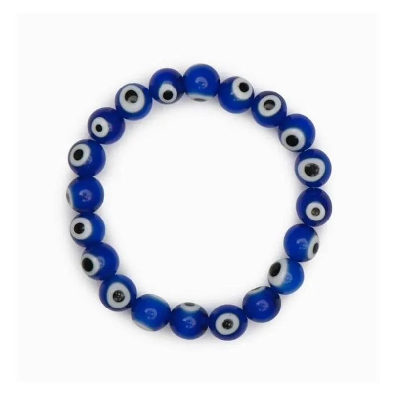 20pcs/lot glass blue evil eye beaded bracelet women men elastic thread stretch greek eye jewelry