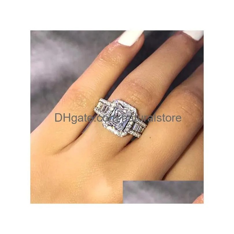 square zircons diamond ring  engagement rings for women wedding fashion jewelry 080519