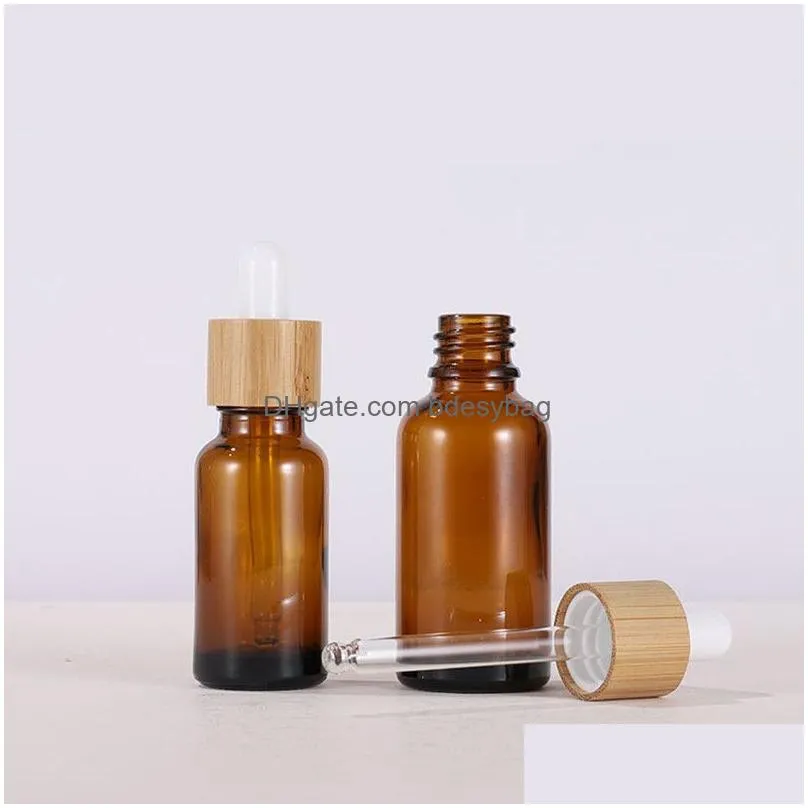 amber glass dropper bottle with bamboo lids essential oils bottles sample vials for perfume cosmetic liquids 15ml 20ml 30ml 50ml 100ml