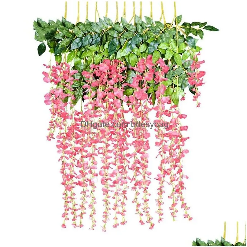 12pcs wisteria artificial flower 75cm 110cm simulation wisteria vine hanging flowers for christmas wedding home party 6 colors 3 types