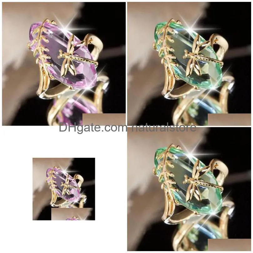 green pink crystal dragonfly rings women gold ring fashion jewelry gift will and sandy