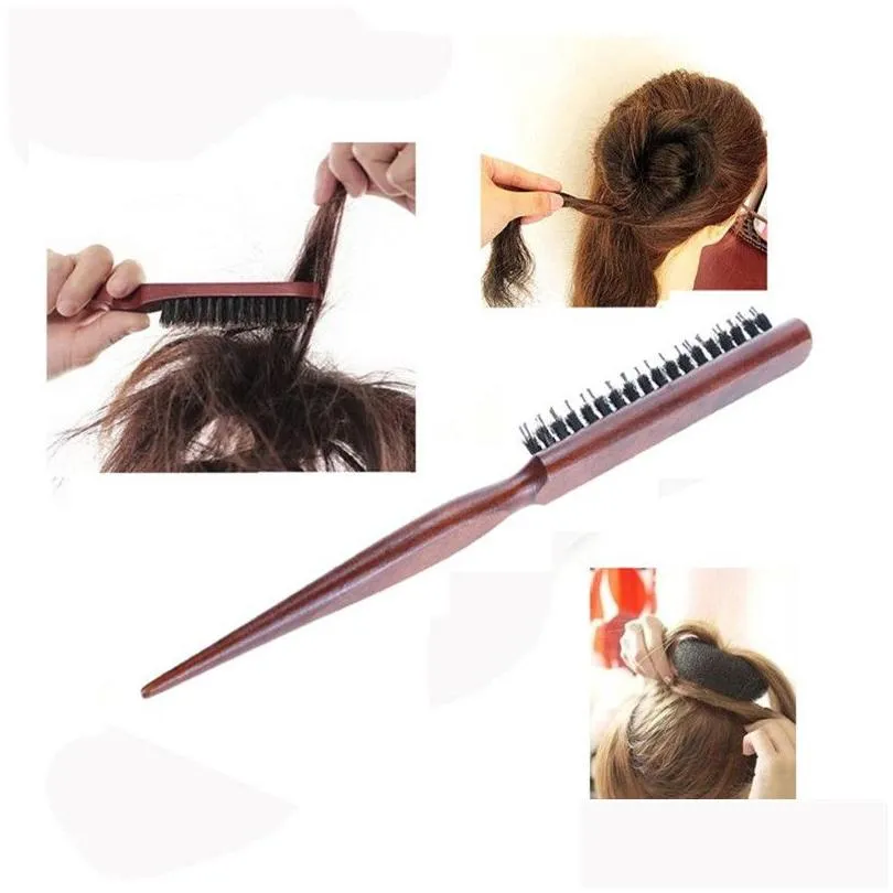 professional boar bristle hair dress comb fluffy wood handle hair brush anti loss wooden barber hair comb scalp hairdresser styling