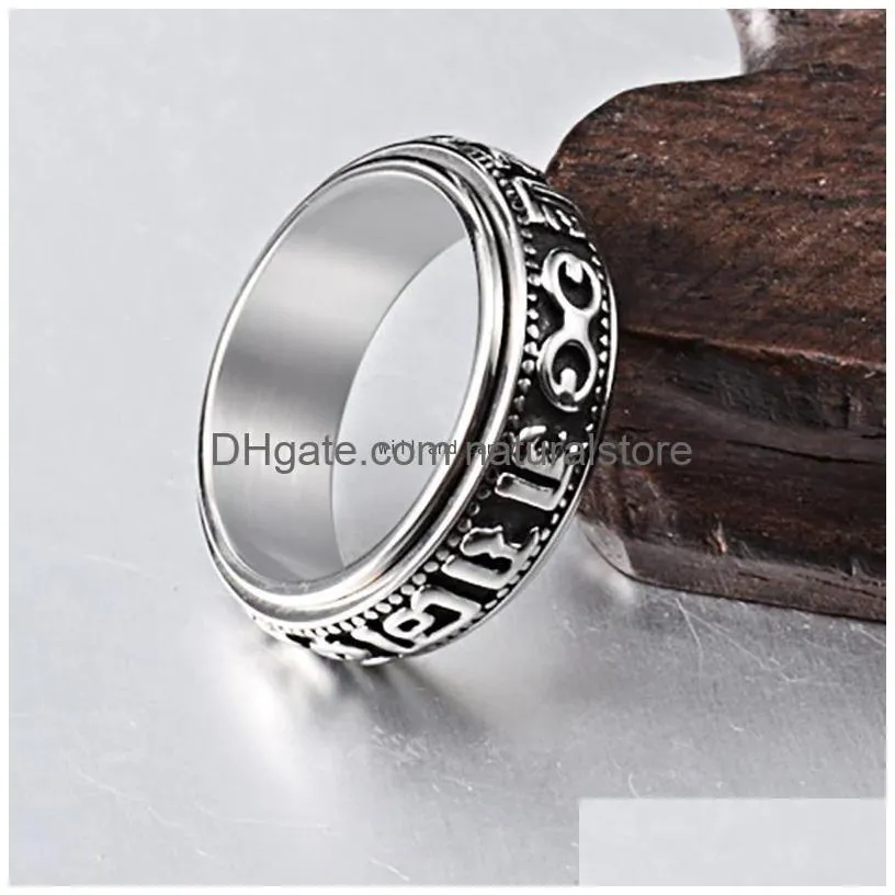 retro stainless steel rotatable ring band finger letter scriptures rotating relieving pressure spinner rings for men women fashion jewelry will and