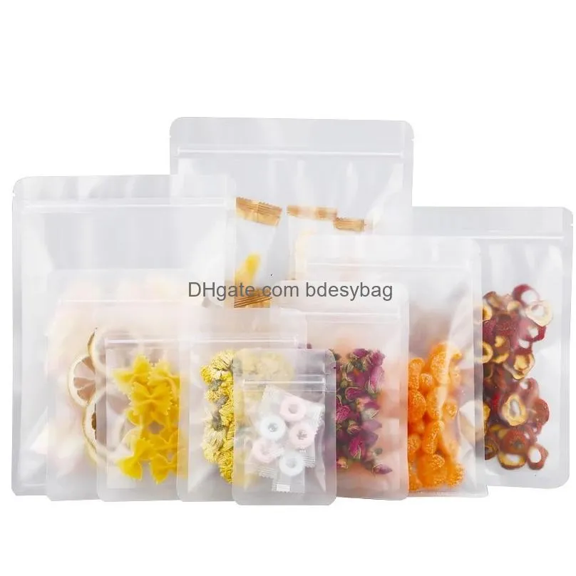 100pcs lot frosted transparent zipper bag flat bottom dry flower packing pouch smell proof storage packing bags for snack tea coffee