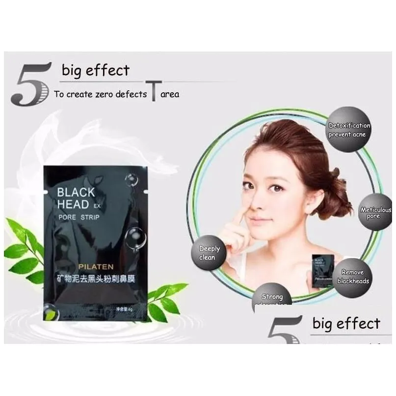 pilaten facial black mask face care nose acne blackhead remover minerals pore cleanser mask black head strip maquiagem