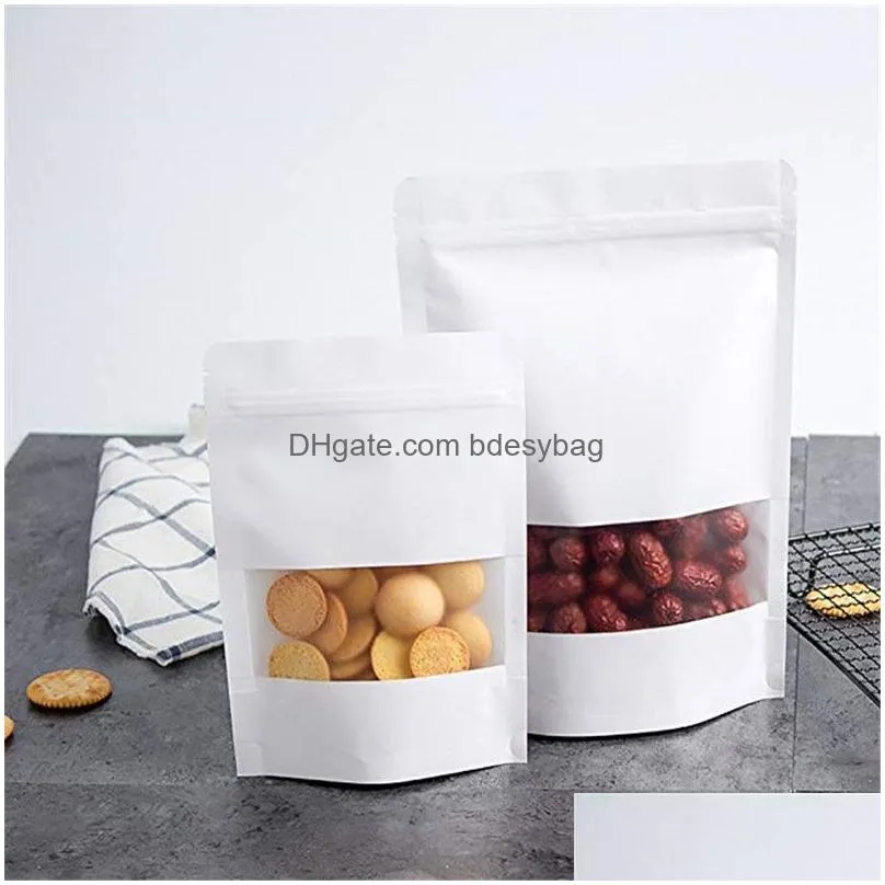 kraft zipper stand up bag reclosable white paper bags for food storage with matte window pouch