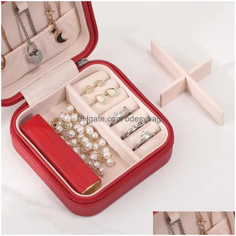 jewelry storage box travel organizer pu leather jewelry case earrings necklace ring display boxes for proposal wedding christmas