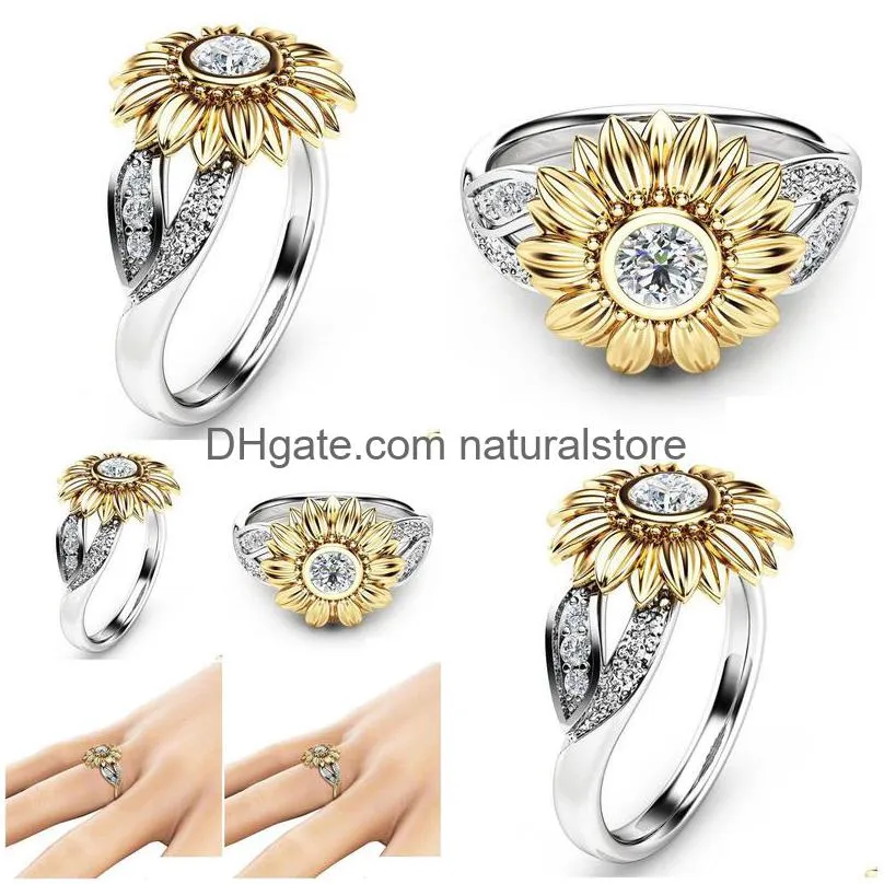 cubic zirconia flower sunflower ring cluster gold diamond engagement rings for women fashion jewelry