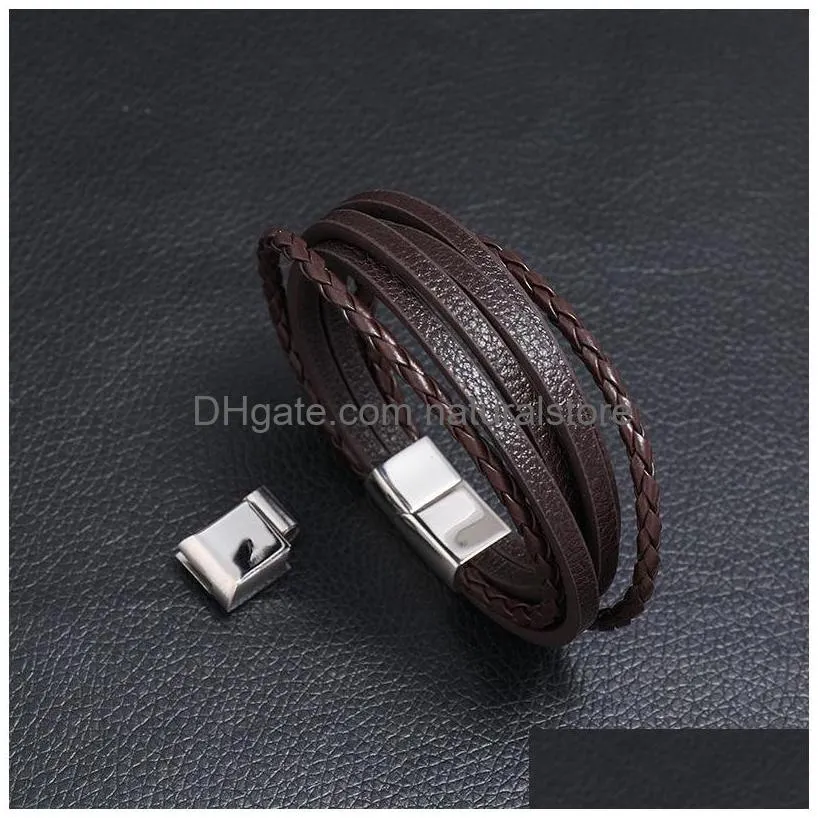 retro leather multi layer wrap bracelet stainless steel buckle bracelets fashion mens bangle cuff wristband jewelry will and sandy