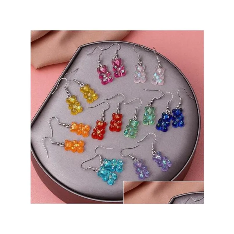 simple cute colorful acrylic animal bear dangle earrings for girls women children birthday gift lovely jewelry gc1026