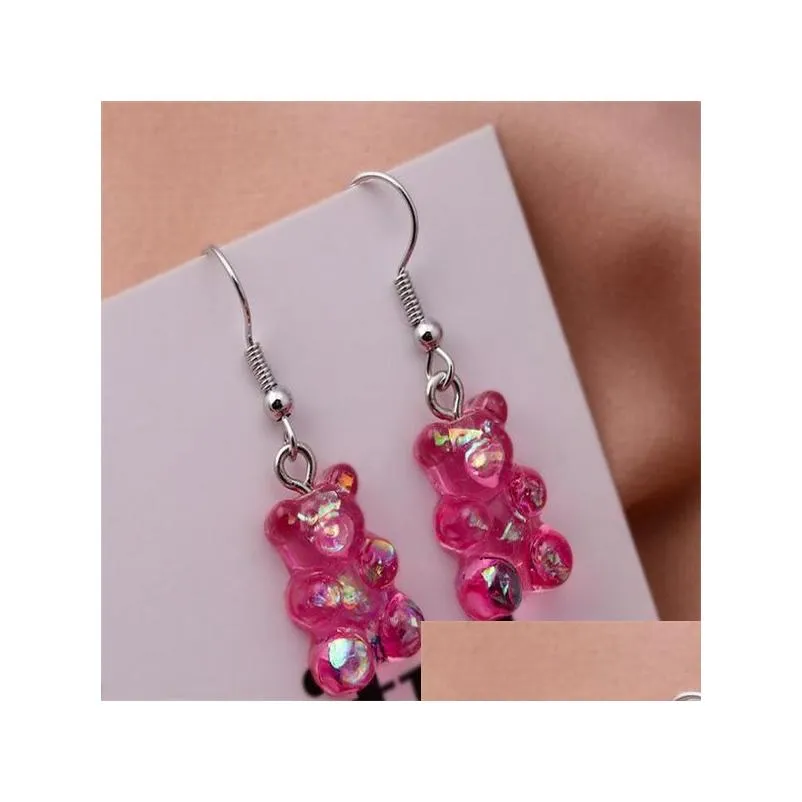 simple cute colorful acrylic animal bear dangle earrings for girls women children birthday gift lovely jewelry gc1026