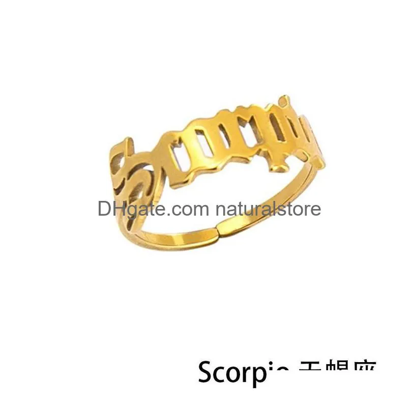 12 stainless steel constell band rings gold horoscope sign ring finger for women fashion jewelry will and sandy