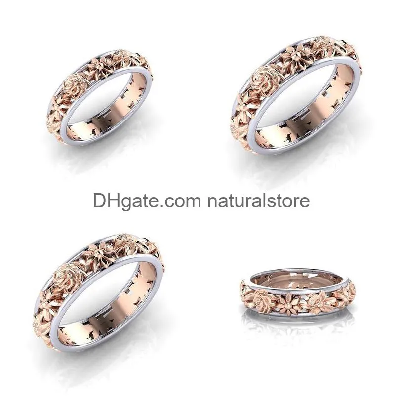 contrast color rose gold flower ring band rings for women christmas gift will and sandy drop ship