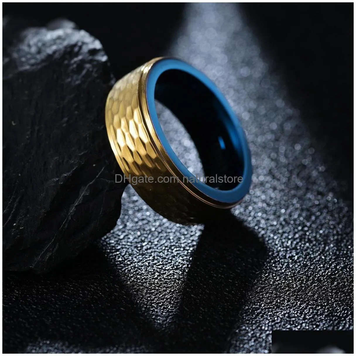 8mm blue gold two-tone tungsten steel ring band finger men rough hip hop punk carbide rings fashion jewelry gift will and sandy
