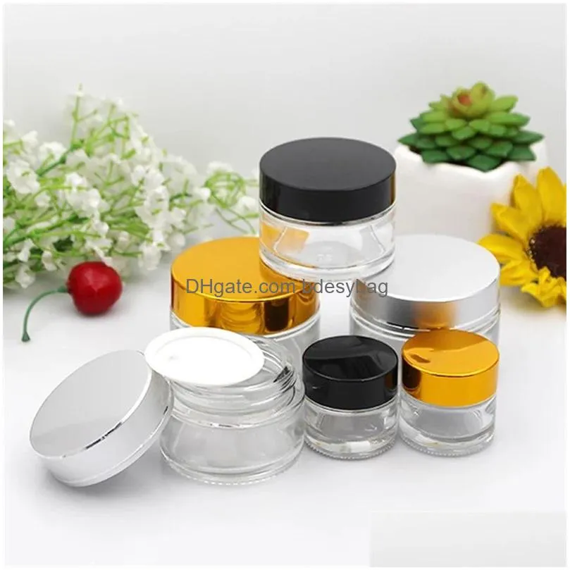 5g 10g glass bottle cosmetic empty jar pot makeup face cream container with black silver gold color lid and inner pad