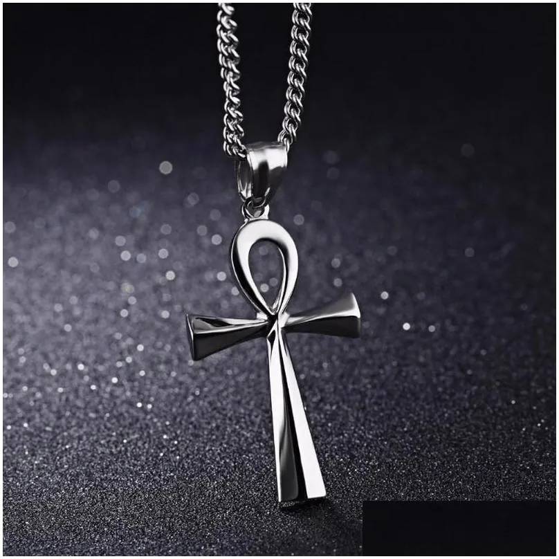 pendant necklaces fashion premium punk style gold black egyptian ankh life cross necklace for men jewelrypendant