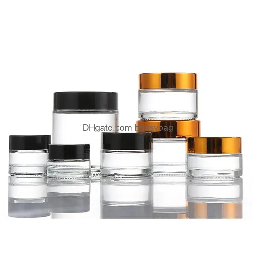 5g 10g glass bottle cosmetic empty jar pot makeup face cream container with black silver gold color lid and inner pad