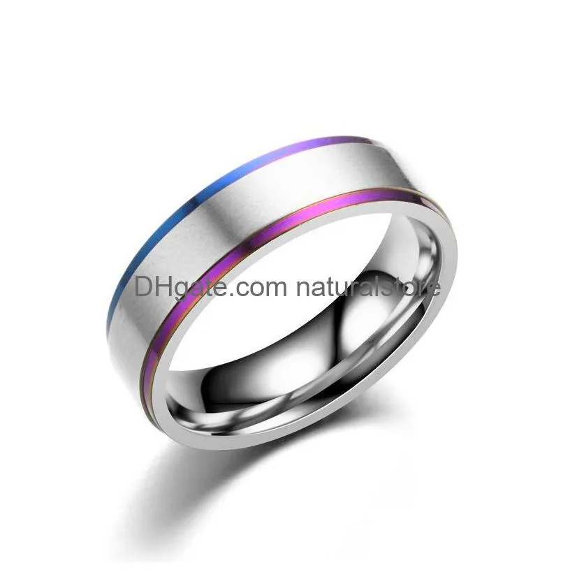 rainbow edge stainless steel band rings couple rings for women men wedding fashion fine jewelry