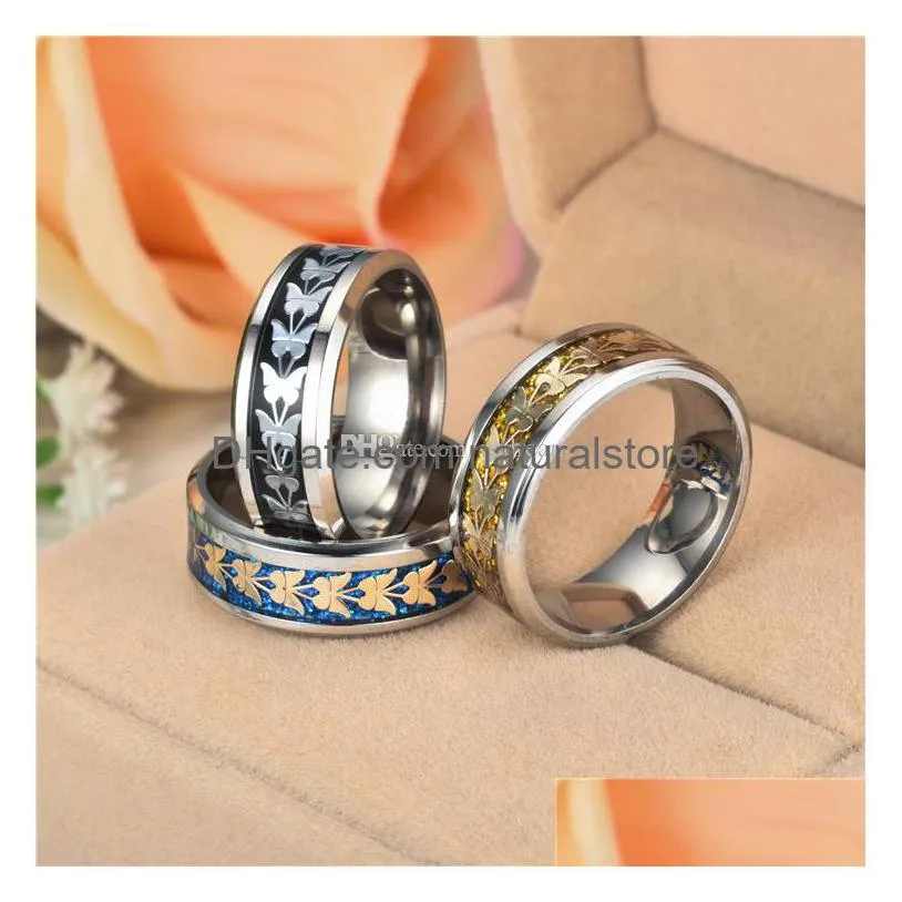 stainless steel butterfly ring band gold sequin engagement wedding rings fashion jewelry for women men will and sandy gift