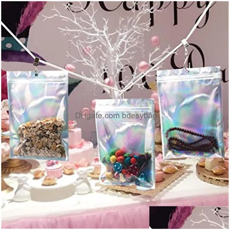 plastic aluminum foil package bag laser holographic zipper packaging pouch storage bags for food snack tea