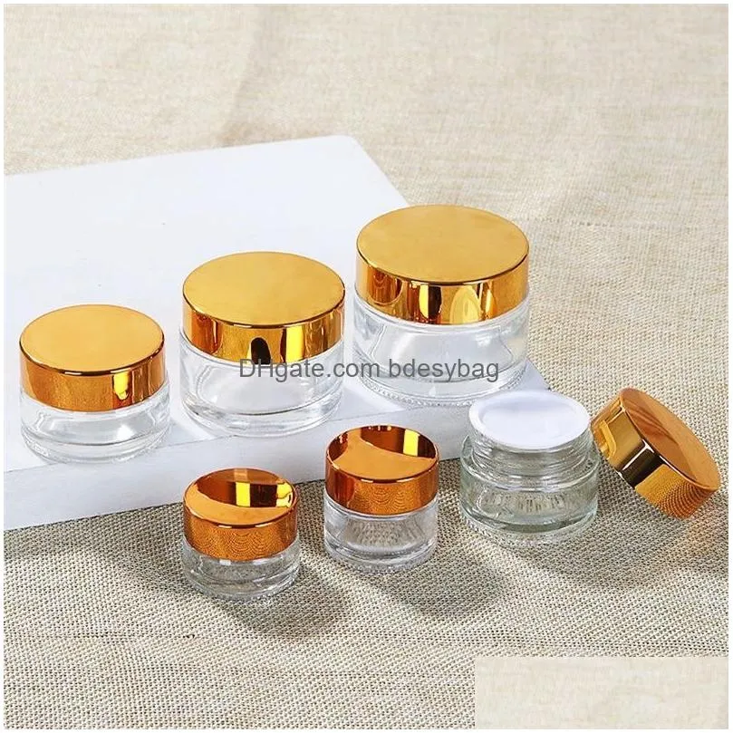 5g 10g glass bottle cosmetic empty jar pot makeup face cream container with black silver gold color lid and inner pad