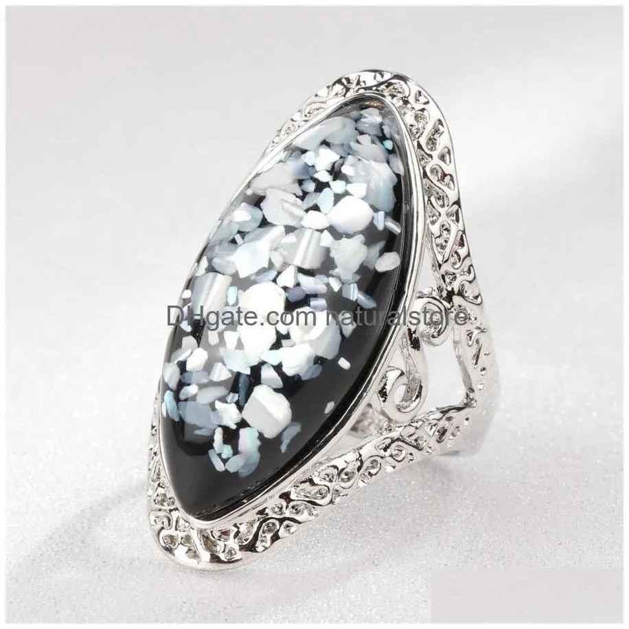 retro colorful shell ring hollow out diamond ring women rings ring womens fashion jewelry gift