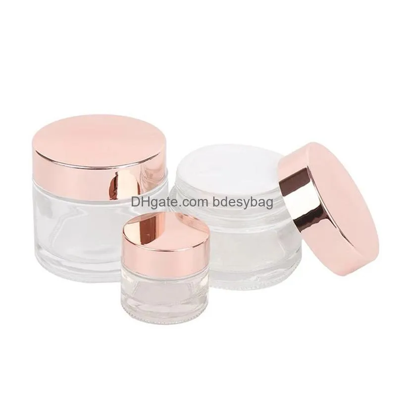 frosted glass jars cream bottles cosmetic containers with rose gold cap 5g 10g 15g 20g 30g 50g 100g lotion lip balm packing bottle