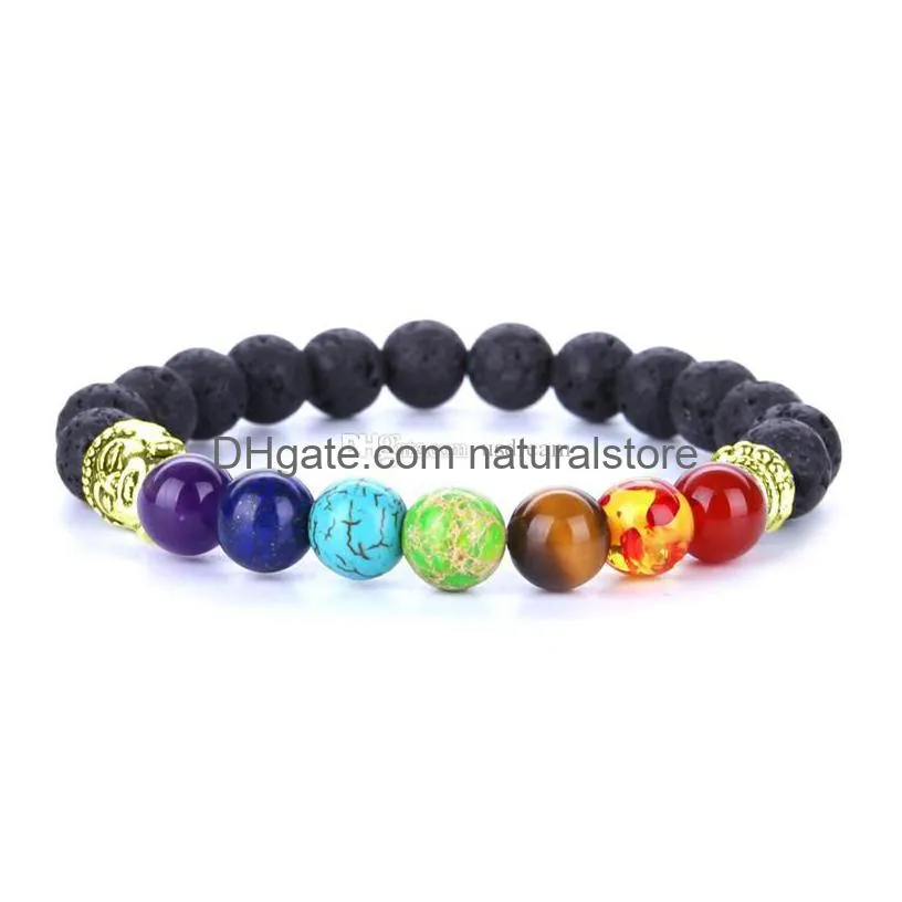 yoga 7 chakra natural stone bracelet buddha head tiger eye lava bead bracelets women mens fashion jewelry will and sandy gift