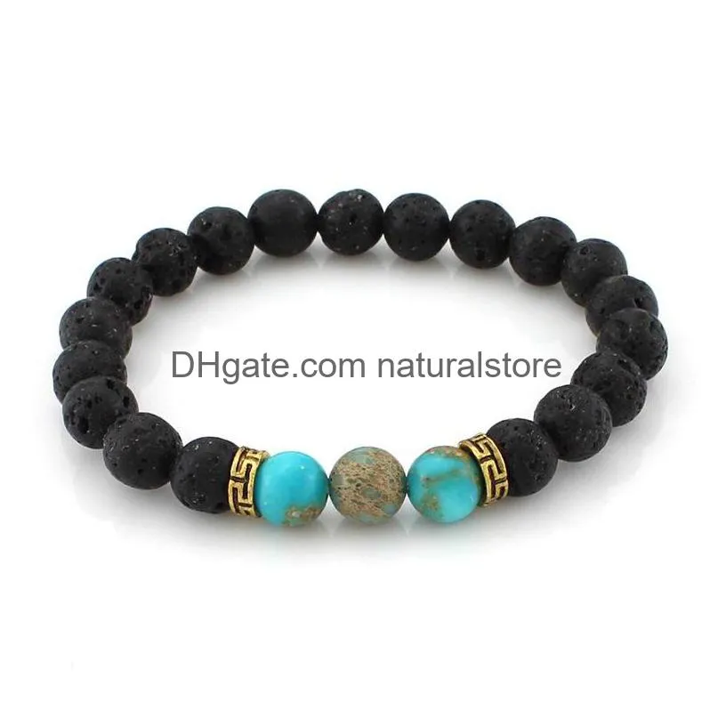 natural stone black lava beaded strands bracelets turquoise buddha oil diffuser bracelet fine jewelry for women