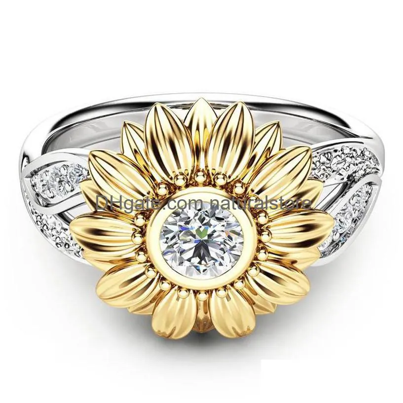 cubic zirconia flower sunflower ring cluster gold diamond engagement rings for women fashion jewelry
