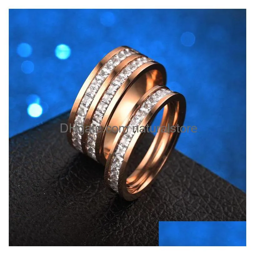 stainless steel ring cluster rose gold diamond zircon couple wedding rings bands women men fashion will and sandy drop ship